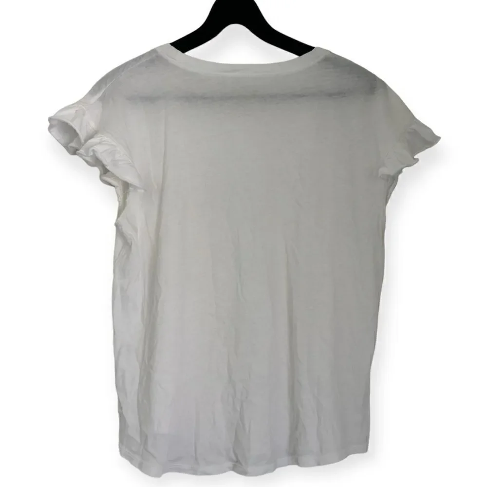 Kate Spade White Ruffle Short Sleeve Top Size Medium